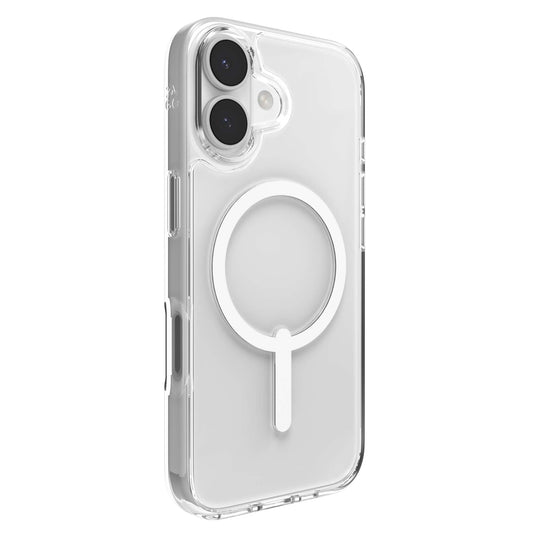 The ZAGG Crystal Palace Lite Snap iPhone 17 case by ZAGG features a clear, transparent design with a distinctive circular MagSafe charging ring. Shown fitted on an iPhone 17 with dual rear cameras, this MagSafe-compatible case offers both protection and convenience while maintaining your phone’s sleek appearance.