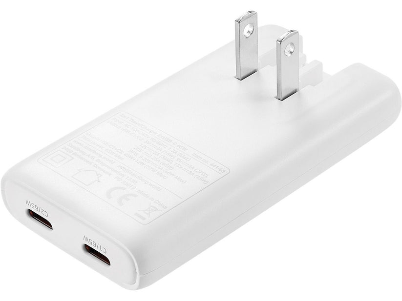 Sandberg Dual Port Ladegerät 65W - mit Reiseadapter - Weiß