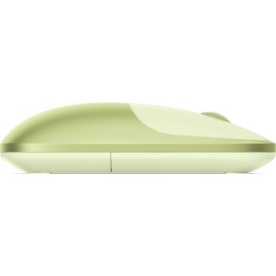 Seitenansicht einer schlanken, zitrusfarbenen „Satechi Slim EX Wireless Mouse“ von Satechi mit minimalistischem Design, das die ergonomisch geschwungene Form und die beiden vorderen Tasten hervorhebt.