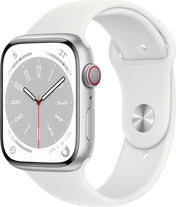 Apple Watch Series 8 GPS + Cellular, Aluminium silber, 45mm mit Sportarmband, weiß