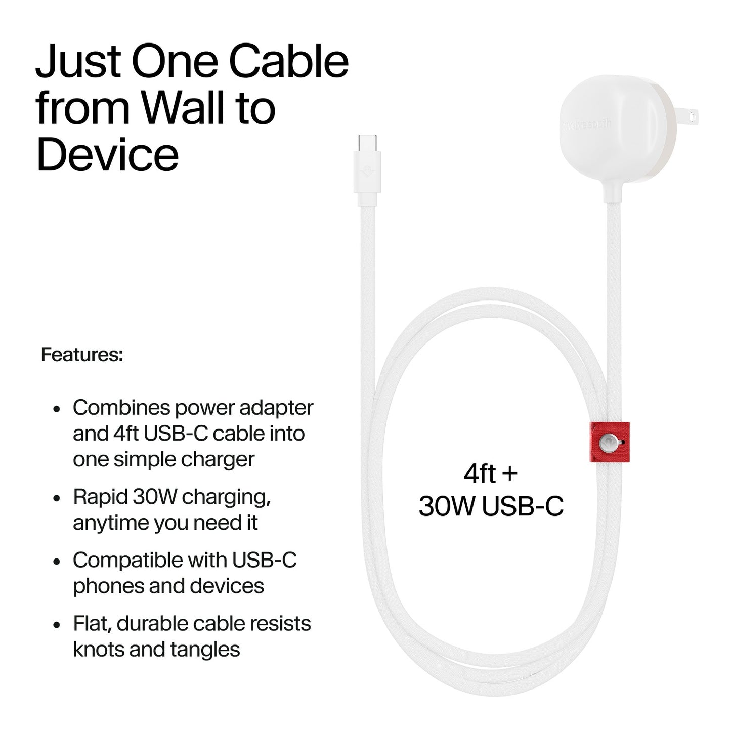 Twelve South PowerCord 30W USB-C 1,2m - Weiß/Düne