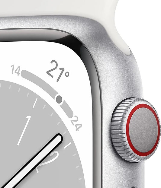 Apple Watch Series 8 GPS + Cellular, Aluminium silber, 45mm mit Sportarmband, weiß