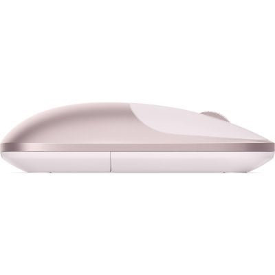 Seitenansicht der „Satechi Slim EX Wireless Mouse (Blush)“ von Satechi, die sich durch ihr schlankes, modernes Design in einem zarten Rosaton auszeichnet, mit einem flachen, ergonomisch geformten Gehäuse und einer glatten Oberfläche.