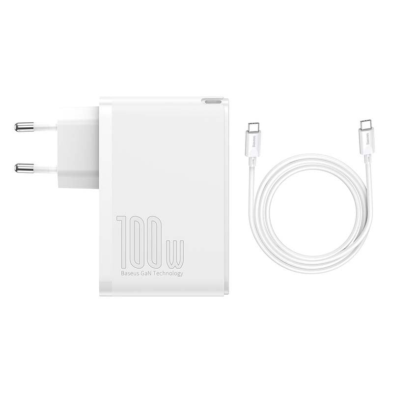 Baseus GaN2 Pro 100W Netzteil mit 2x USB-C und 2x USB-A inklusive 1m USB-C auf USB-C Kabel