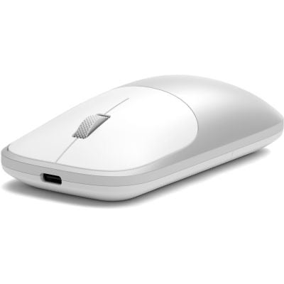 Eine elegante „Satechi Slim EX Wireless Mouse Silver“ von Satechi mit Scrollrad und USB-C-Ladeanschluss an der Vorderseite, abgebildet auf weißem Hintergrund – perfekt für jedes minimalistische Arbeitsplatz-Setup.