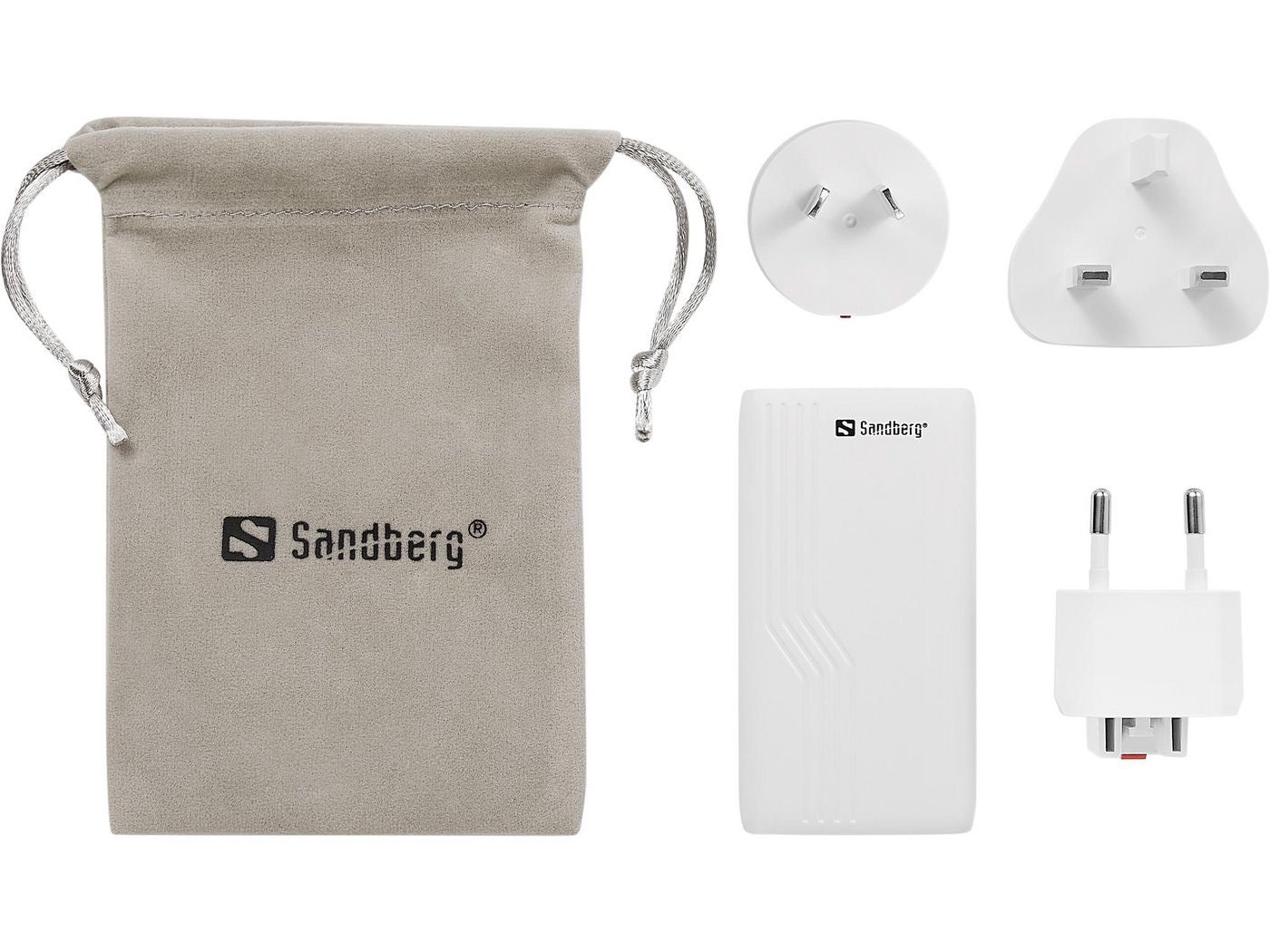 Sandberg Dual Port Ladegerät 65W - mit Reiseadapter - Weiß