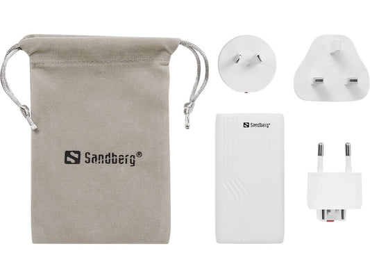 Sandberg Dual Port Ladegerät 65W - mit Reiseadapter - Weiß