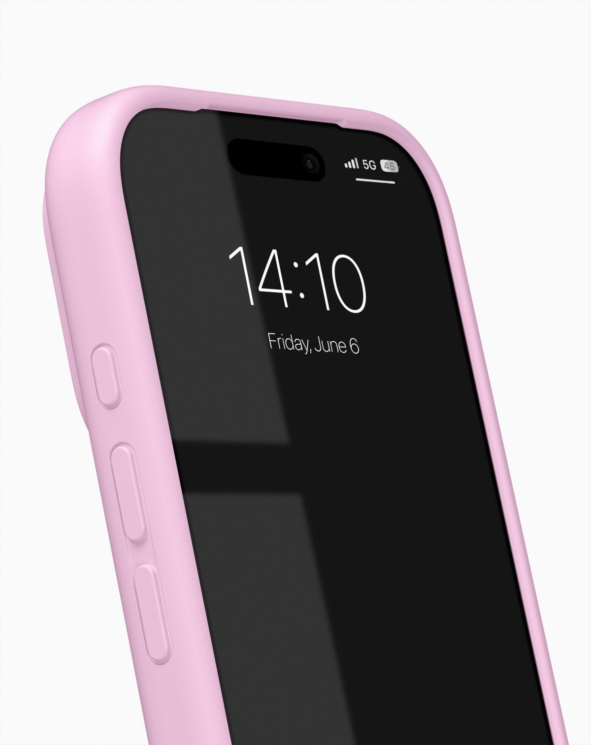 Ein Smartphone in der Silikonhülle „Ideal of Sweden“ mit MagSafe für das iPhone 17 Pro Max/18 Pro Max – Bubblegum Pink zeigt die Uhrzeit 14:10 Uhr und das Datum Freitag, den 6. Juni an. Auf dem schwarzen Bildschirm des Smartphones ist ein schwacher Spiegelungseffekt zu sehen, wobei oben rechts die Symbol für Empfang und Akku sichtbar sind. Die elegante Hülle von Ideal of Sweden vereint skandinavisches Design mit Stil und Funktionalität.