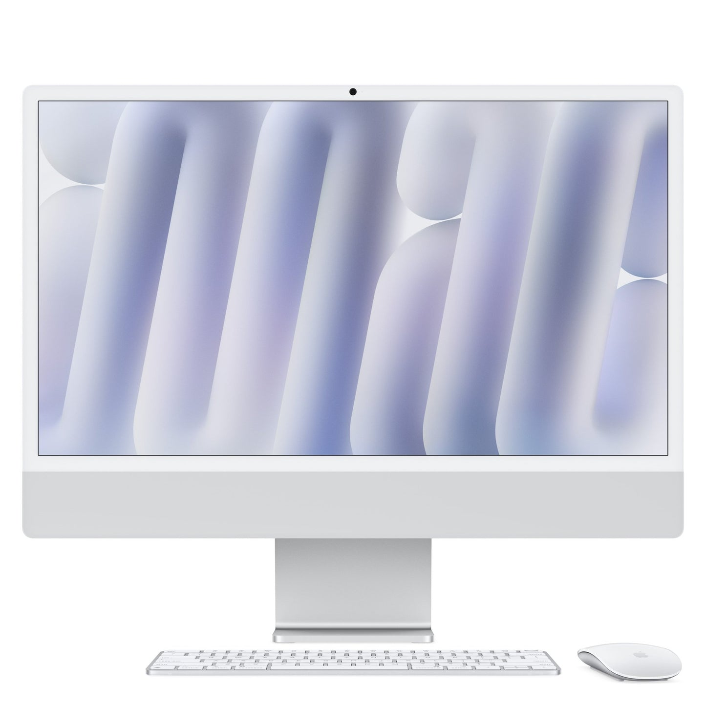 Apple iMac 24 Zoll M4, yumuşak pastel tonları gösteren geniş ekranıyla şık ve modern bir hepsi bir arada tasarıma sahiptir ve beyaz bir klavye ve fareyle birlikte gelir. Özellikler 10C CPU/GPU, 16 GB RAM, 1 TB SSD, NUMKB/GER.