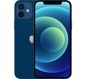 Blue Apple iPhone 12 256GB, Grade B - REFURBISHED, showing the back dual-camera system and the front with an abstract blue and green wallpaper.
