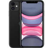 Apple iPhone 11 64GB, Grade B - REFURBISHED in black with a dual-lens rear camera and a screen displaying a colorful abstract graphic.