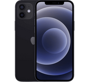 Front and back view of a black Apple iPhone 12 Mini 128GB, Grade B - REFURBISHED with a dual-lens camera system.