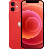 Front and back view of a red Apple iPhone 12 Mini 128GB, Grade B - REFURBISHED, featuring a dual-camera system.