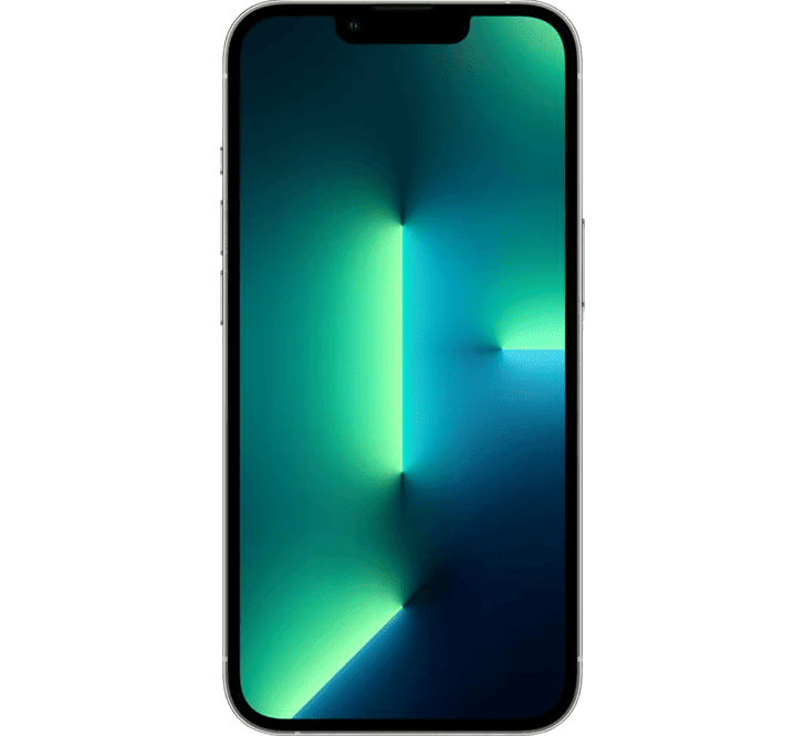 Apple iPhone 13 Pro 256 GB, B Sınıfı - YENİLENMİŞ akıllı telefon; düz ekranında yeşil ve mavi renk geçişli soyut bir duvar kağıdı görüntüleniyor.