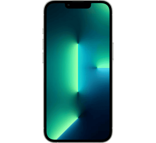 Apple iPhone 13 Pro 256GB, Grade B - REFURBISHED smartphone with a full-screen display showing a glowing green and blue abstract background.