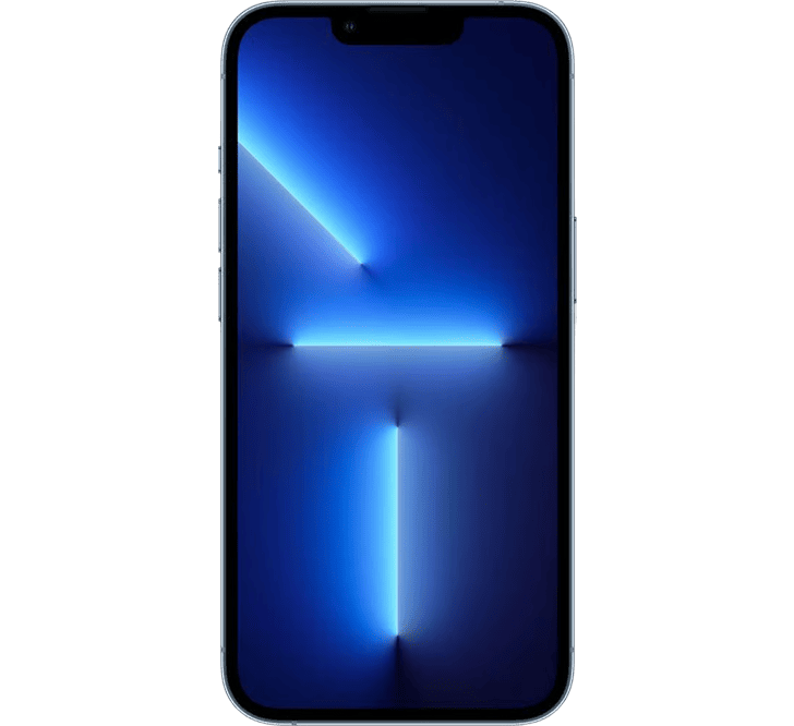 A refurbished Apple iPhone 13 Pro 256GB, Grade B with a black, light-up screen displaying a glowing blue abstract graphic.