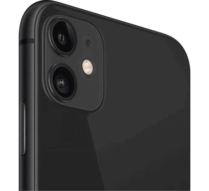 Black refurbished Apple iPhone 11 64GB, Grade B showing the dual-camera system on the back.